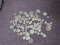 A collection of GB Silver Coins including Threepences up to Crown, pre 1920 approx weight 3oz, pre
