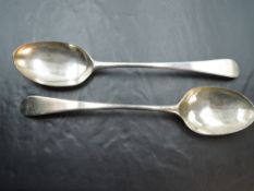 A pair of George III silver table spoons, Old English pattern, faint engraved initials, marks for