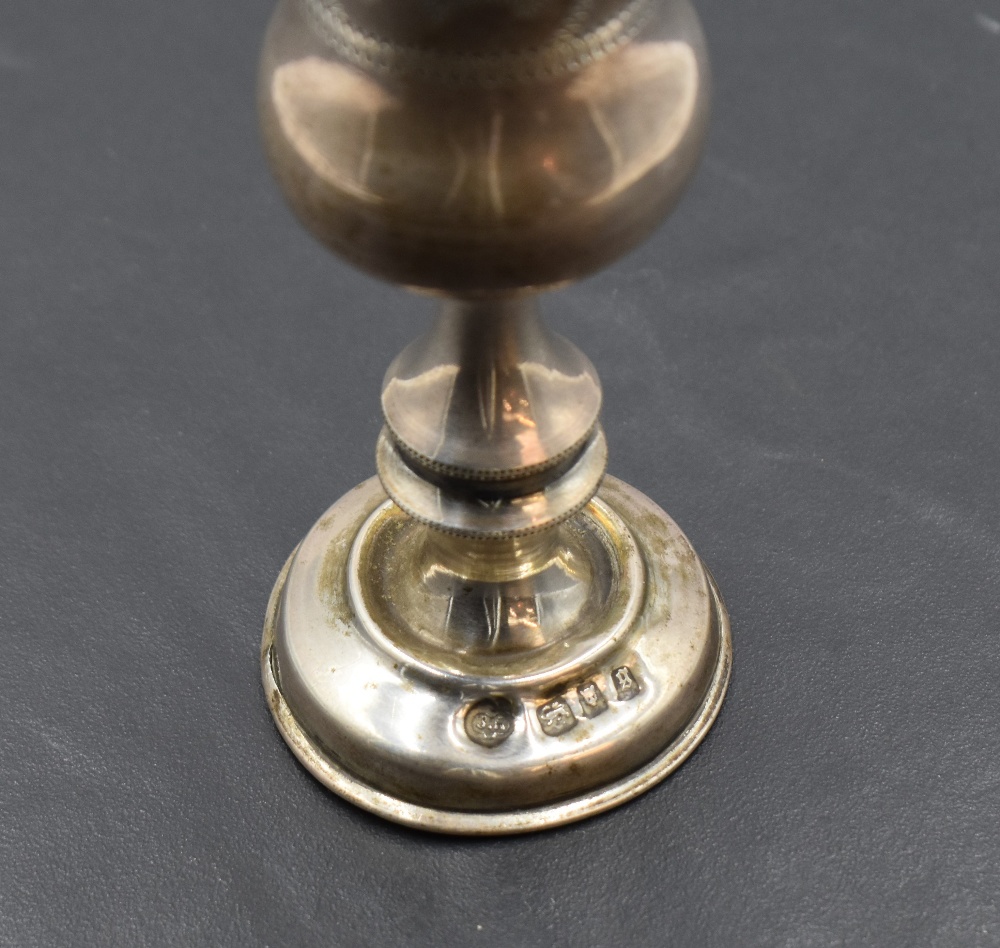 An early 20th century silver Kiddush cup, of elongated bell form, engraved with initials 'RJ' within - Image 2 of 2
