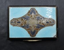 A continental 900 grade white metal and guilloche enamel box, of hinged rectangular form, the engine