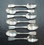 A group of seven Victorian silver spoons, fiddle pattern with engraved initial 'R', marks for London