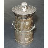 An Edwardian silver pepper mill, formed as a milk churn, marks for Birmingham 1906, maker Hilliard &