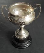 A small silver trophy cup of traditional form bearing plaque relating to the Great Dane Breeders