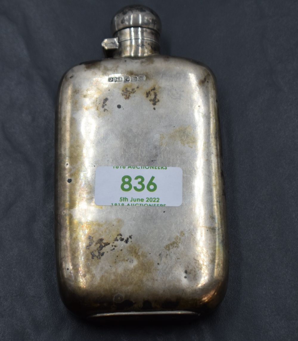 An Edwardian silver hip flask, of rounded rectangular form, curved for the gentleman's pocket, marks - Image 2 of 3