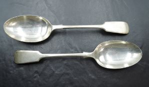 A pair of Edwardian silver table spoons, fiddle pattern with marks for London 1904, maker William