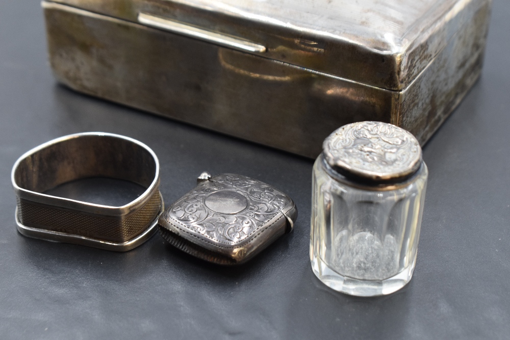 A small selection of HM silver including napkin ring, vesta, cigarette box etc - Image 2 of 2