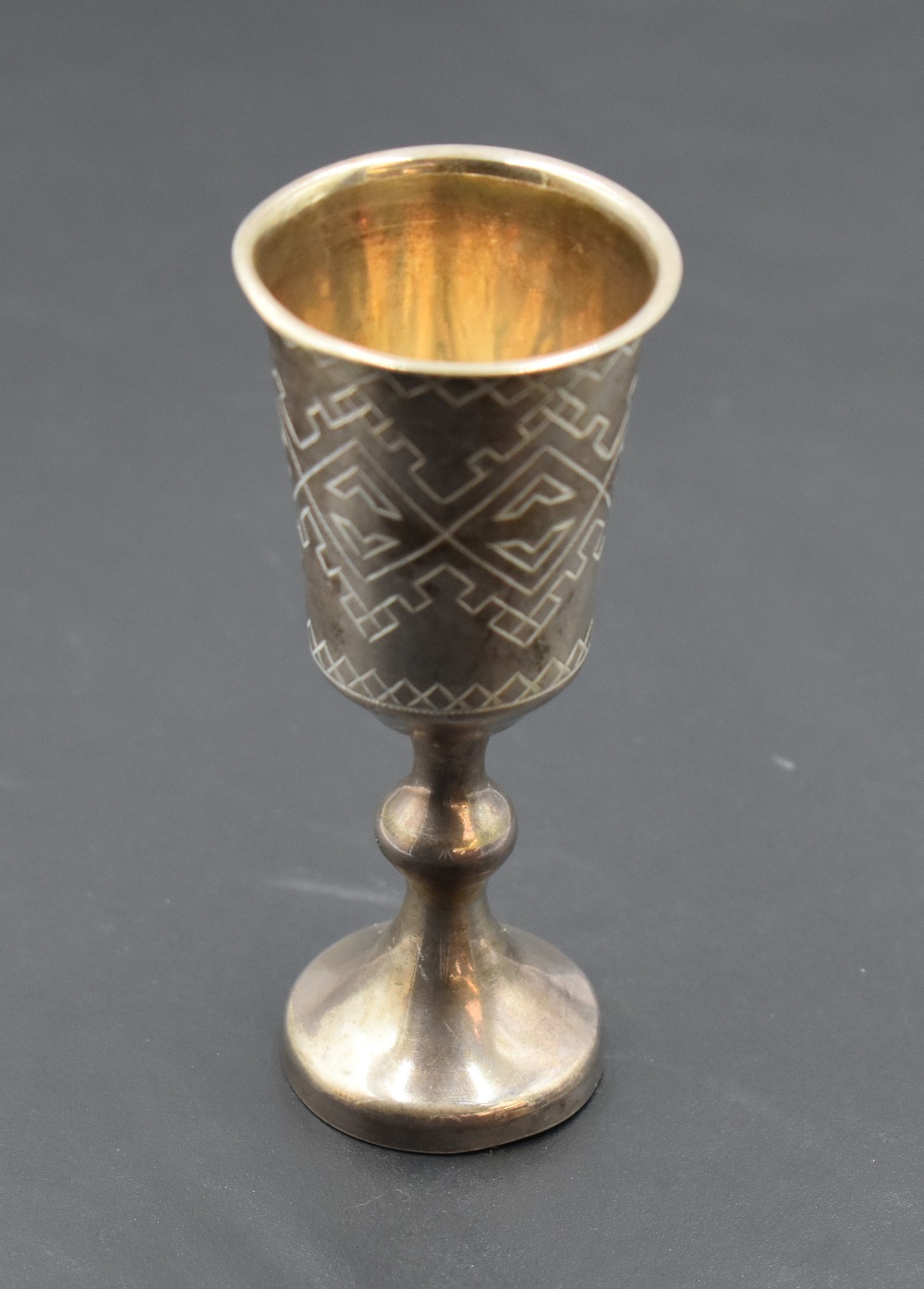 Two 19th century Russian white metal Kiddush cups, with marks for Moscow 1884 and 1886, each - Image 3 of 5