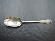 A George II silver table spoon, Hanovarian pattern with rat-tail reverse, with engraved initials '