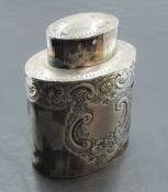 An Edwardian silver tea caddy having repousse decoration and plain cartouche, Sheffield 191,