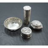 Four pieces of HM silver including a small trinket dishes, two lidded trinket boxes and a