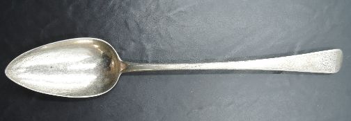 A George III silver basting spoon, Old English pattern with Hanovarian reverse, engraved initials to