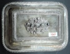 A large rectangular silver five piece lidded warming tureen of traditional form having gadrooned