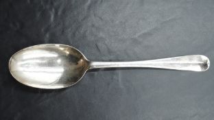 A George II silver table spoon, Hanovarian pattern with engraved initials to reverse, marks for