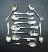 A selection of mixed silver spoons, varying design ,dates and makers, 180grams gross.