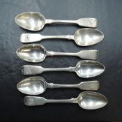 A set of six William IV silver teaspoons, fiddle pattern with engraved initials 'GW', marks for