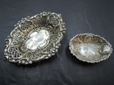 A small modern silver dish, with scroll and diaper moulded, marks for Sheffield 1982, maker LJB, 6.