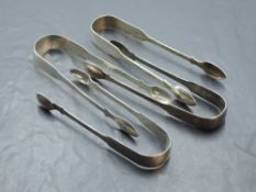 A group of four 19th century silver sugar tongs, various dates and makers, 140grams gross.