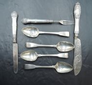 A selection of HM silver flatware including Victorian fruit knife and fork, four Georgian tea