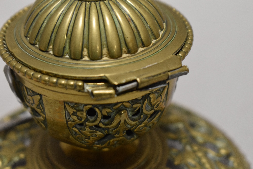 A Victorian brass ink well having lead liner and ornate styling.AF. - Image 3 of 3