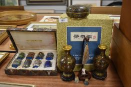 A selection of Chinese cloisonne including cased vase and container set along with miniature tea