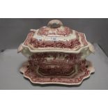 A large lidded soup tureen having spill plate and ladle by Masons in the Vista pattern