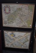 An early Victorian map print having inked details by Saxton of North Hamton along with similar later