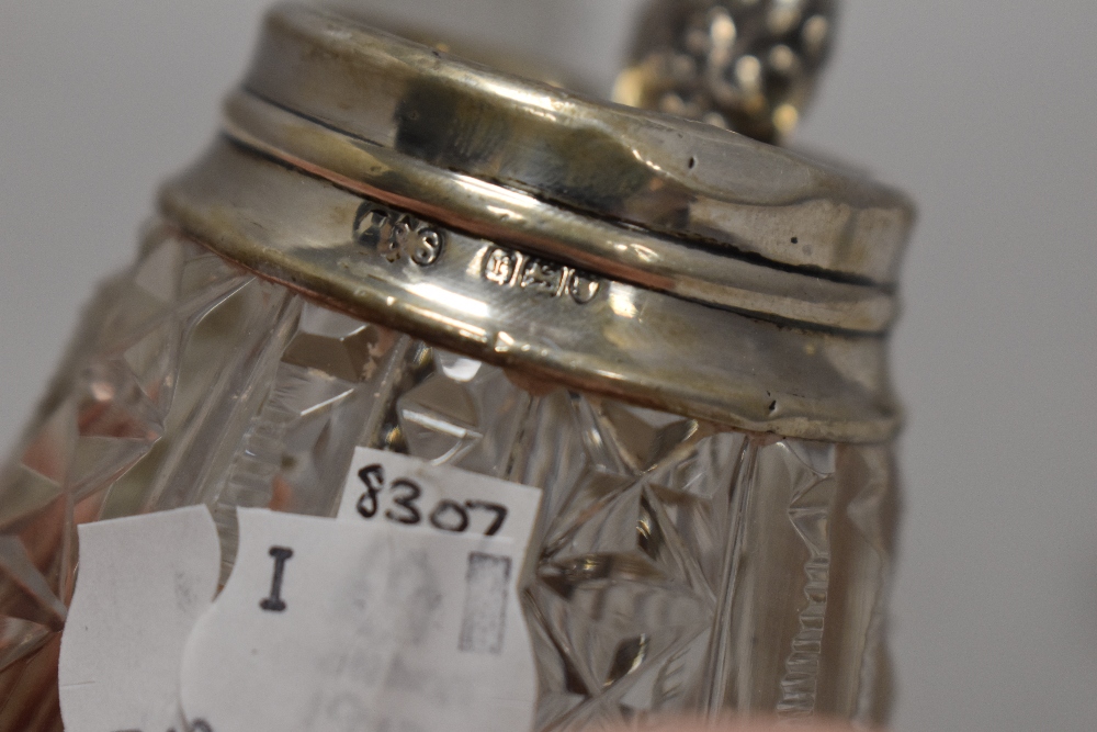 A cruet or similar set of cut glass containers with Hm silver lids - Image 3 of 3