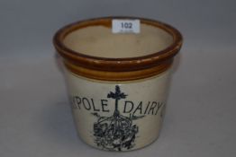 An early 20th century advertising pot for Maypole Dairy