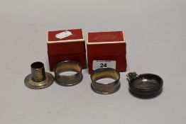 A selection of Hm silver items including two cased napkin rings