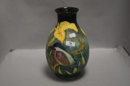 A modern ceramic vase by Old Tupton Ware with Kingfisher design