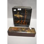 A 20th century Japan lacquer jewellery case and glove box both having bird and foliage patterns