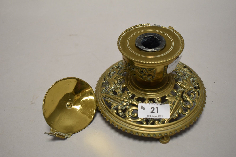 A Victorian brass ink well having lead liner and ornate styling.AF. - Image 2 of 3