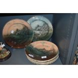 A group of eight Royal Doulton Cottage Ware or Series ware plates, muted colours, printed marks to