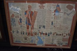 A large framed and glazed educational poster on the Roman army.