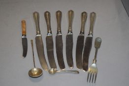 A set of HM silver handle cake knives by Viners and similar cutlery