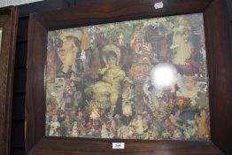 A Victorian collage or decoupage scene framed and glazed
