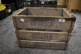 A vintage advertising crate for Minster Minerals
