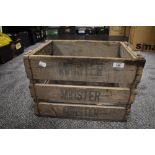 A vintage advertising crate for Minster Minerals