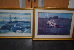 A pair of large prints after Homes in gilt effect picture frames