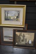 Two original water colour paintings and a print of Lancaster Castle