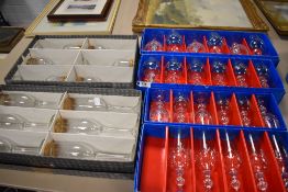 Six sets of boxed wine glasses in various designs including Cristaldekor