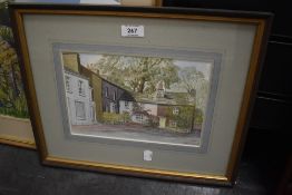 A 20th century water colour by Joan Heaton of a Corner of Cartmel