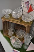 A selection of clear cut glass wares including Bohemain bowls and similar