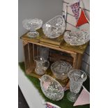 A selection of clear cut glass wares including Bohemain bowls and similar