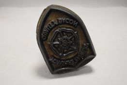 An unusual antique local interest bacon stamp for Yorkshire Farmers Quality Bacon with rose