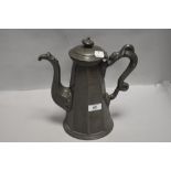 A Victorian pewter tea or coffee pot having ivy vine handle made by J Allan