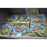 A good collection of seven Victorian era arts and crafts ceramic tiles by William De Morgan in the