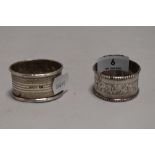 Two HM silver napkin rings