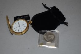 A modern pocket watch by Royal London and a 1896 half crown