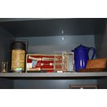 A selection of kitchen hardware and similar including two art deco photo frames and carving set by